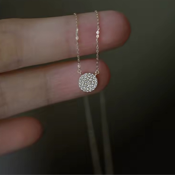 Sterling Silver Pave Round Necklace ,Gold plated Stimulant Pave Circle Disc Neck - Picture 2 of 4